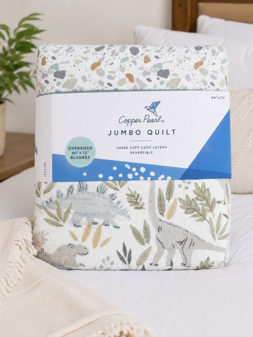 Copper Pearl Premium Knit 3-Layer Stretchy Quilt Rex print  60×72"